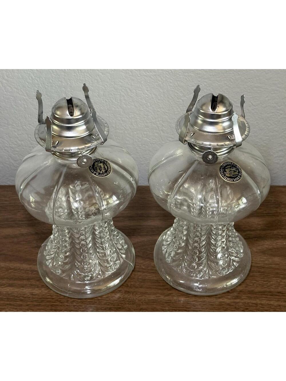 TWO Vintage Lamplight Farms 255 Draped Glass Oil Lamps 9" Tall Farmhouse Decor